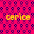 A static image with a bright pink background patterned by repeating dark blue circular shapes, featuring four instances of the word "cerice" in yellow text.