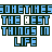 Pixelated text blocks in blue and dark green display phrases like "SOMETIMES THE BEST THINGS IN LIFE" and "CAN HURT THE MOST" with some letters missing or altered.