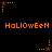 Pixelated orange text 'Halloween' appears in two with animated star-shaped icons on a black background, stars alternate between brown and orange