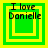 Four identical green and yellow square icons with "I love Danielle" text, each showing a different nested square pattern variation.
