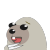 Pixelated cartoon seal with light brown face, large black eyes, red mouth showing white teeth, and a small golden star on its head against gray background.