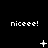 Black background with white pixelated text 'niceee!' repeated across three and three , each containing distinct white pixelated symbols below the text