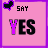 A 2x2 contact sheet of three animated frames showing pink square icons with 'SAY YES' text and a purple heart symbol, each frame displaying different letter color variations in the word 'YES'.