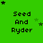Green background with repeated 'Seed And Ryder' text and star symbols in various positions across a