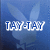 Pixelated blue background with white and blue text reading "TAY-TAY" in blocky font.