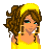 Pixel art contact sheet showing a female character in yellow outfit with brown curly hair, multiple poses including full-body and close-up views, plus text "Forever a Sweetie" on white background.