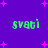 Purple background with pink starbursts and green text reading 'svati' in four positions.