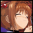 A 48x48 pixel buddy icon featuring a split composition with an anime-style character on the left and text elements on the right against a black background.