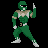Four pixelated green Power Ranger frames in a 2x2 contact sheet showing different poses with white and gray accents on black background.