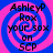 Four identical display a blue and pink spiral background with black text reading "AshleyP Rox your sox on SCP" in a pixelated font