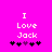Pixelated text 'I Love Jack' on bright pink background with black and purple heart symbols below, two identical frames showing animation change in heart positions.