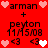 Red background with repeated text and heart symbols in black, pink, and white pixel art style.