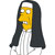 Pixelated character with yellow skin, black hooded robe, white headband, and white garment underneath; face shows neutral expression.