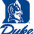 Blue and white pixelated icon featuring a Duke University mascot head on left, silver sphere with blue text 'I Love Duke and Volleyball!' on right.