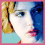 Pixelated of four showing a person's face with blonde hair, blue eyeshadow, and pink lips against light blue background