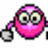Pixelated pink character with large eyes and glasses in five sequential poses showing arm movements.