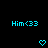 Pixelated cyan text 'Him<33' appears in multiple positions on a black background with cyan heart and downward arrow symbols changing across frames.
