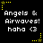 Black background with yellow star corner decorations and repeated white text reading "Angels & Airwaves! haha <3" in a