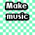 Green and white checkered background with four black rectangular text boxes containing white text reading "Make", "music", "not", and "war!" arranged in two