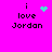 Pixelated text 'i love Jordan' on bright pink background with cyan heart and starburst icons.