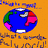 Pixelated globe icon with blue ocean, green landmasses, and pink regions on an orange background; text below reads 'I love you!' in stylized letters.