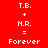 Red background with white pixelated text showing 'T.B. + H.R. = Forever' repeated in a pattern, partially obscured by gray rectangle