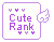 Two side-by-side pixel art icons with white backgrounds and purple borders display "Cute Rank" text, small hearts above and below the text, and a winged symbol on the right.
