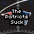Pixelated animation shows a dark background with blue dots and white lines, featuring text changes from "The Patriots Suck" to "16-0*" then "Sniff That bigpapii4" over an American flag graphic.