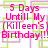 Pixelated pink text reads '5 Days Until My Killeen's Birthday!!!' over a white background with overlapping green and purple rectangular outlines.