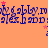 Animated orange background with repeating blue text 'alex b and : alex b and' and pink stars, showing a gray rectangle covering the bottom-right corner.