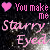Pixelated text and heart symbols on a dark background with subtle gradient, showing two variations of the phrase "You make me starry eyed" in pink lettering.