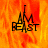 A pixelated image with fiery orange and red background displaying the text "I AM BEAST" in black block letters, where the 'BEAST' portion is partially obscured.
