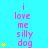 A static image with cyan background displays pink text "i love me silly dog" and yellow star symbols in three vertical
