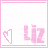 Pixelated pink and white icon with a heart symbol on the left, 'LIZ' text on the right, and horizontal lines at top and bottom.