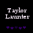 Pixelated text 'Taylor Launter' in white with purple asterisks below on black background, two identical frames side-by-side.