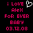 Pixelated text in bright pink on black background with a white heart symbol, showing 'i LoVE Alex For EVER BABY 03.12.08' across two identical