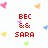 Pixelated red text on white background with floating heart shapes in pink, orange, yellow, blue, and green.