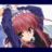 Animated contact sheet of a 48x48 pixel anime-style character with red hair and blue clothing, showing sequential frame changes in pose and expression across multiple rows.