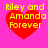 Four identical pixelated red hearts on a bright pink background with yellow text reading "Riley and Amanda Forever" inside each heart.
