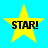 Four yellow star icons with black text "STAR!" on a cyan background, arranged in a