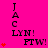 A bright pink background displays repeated text "JACLYN! FTW!" with red heart symbols, arranged in a pattern with varying heart counts per