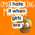 Animated orange background with repeating 'OMG A TALKING MUFFIN!' text and three muffin characters displaying sequential text bubbles.