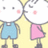 Two pixelated figures stand side-by-side under a yellow triangular shape with pink circular accents on white background.
