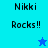 Pixelated text "Nikki Rocks!!" on blue backgrounds with a star symbol changing color between frames.