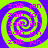 Four identical spiral patterns with alternating purple and green stripes, each containing repeated pink text "zaib jon" in a