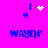 Pixelated icon with bright purple background showing four identical blue 'wayne' text blocks and heart symbols, one featuring a white pixelated starburst animation.