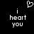 Black background with white pixelated text 'i heart you' and a small heart symbol above the left instance of 'i'.