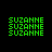 Green pixelated text 'SUZANNE' and variations appear across on a black background, with some letters missing or replaced by dots in different positions