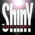 Animated sequence of white 'Shiny' text with red underline on black background, showing progressive pixelation and fading effects across frames.
