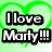 Green heart outline background with black-and-white text reading "I love Marty!!!" and a yellow heart with pink border on the right.